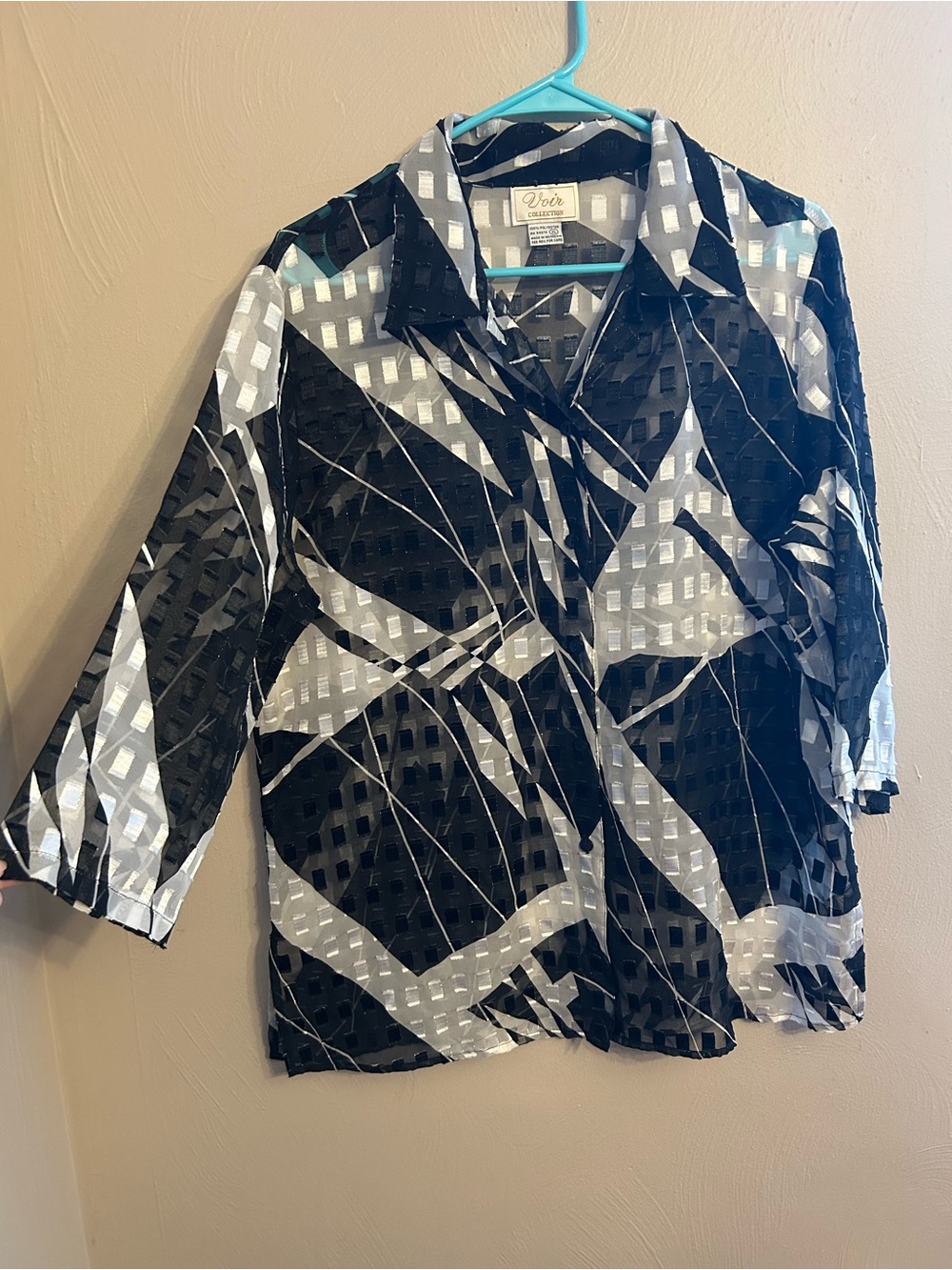 Vintage 90s rare find Voir Collection XL sheer short sleeve graphic button down